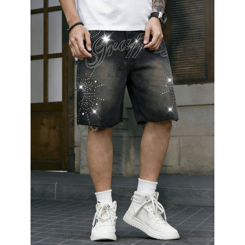 American Streetwear Men's Non- - Shorts Denim Frayed ulasan dan harga
