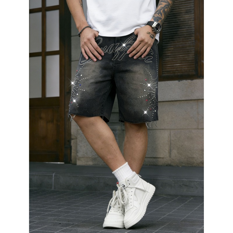American Streetwear Men's Non- - Shorts Denim Frayed ulasan dan harga