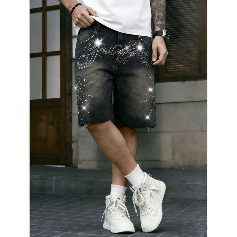 American Streetwear Men's Non- - Shorts Denim Frayed ulasan dan harga