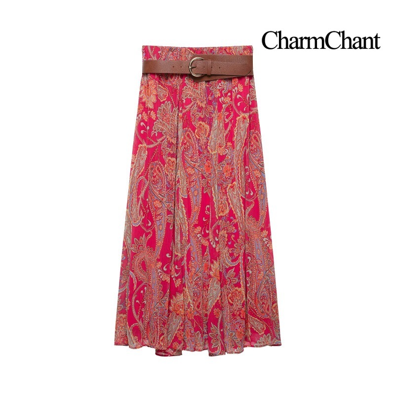 CHARMCHANT Women's Paisley Pri - Midi Skirt Floral ulasan dan harga