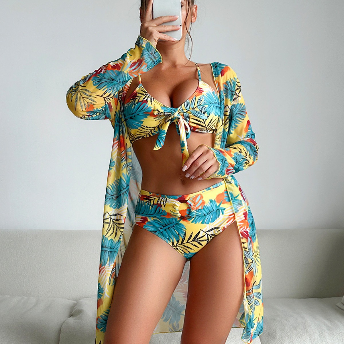 Women 3‑Piece Floral Swimsuit  - Kimono Sheer Floral ulasan dan harga
