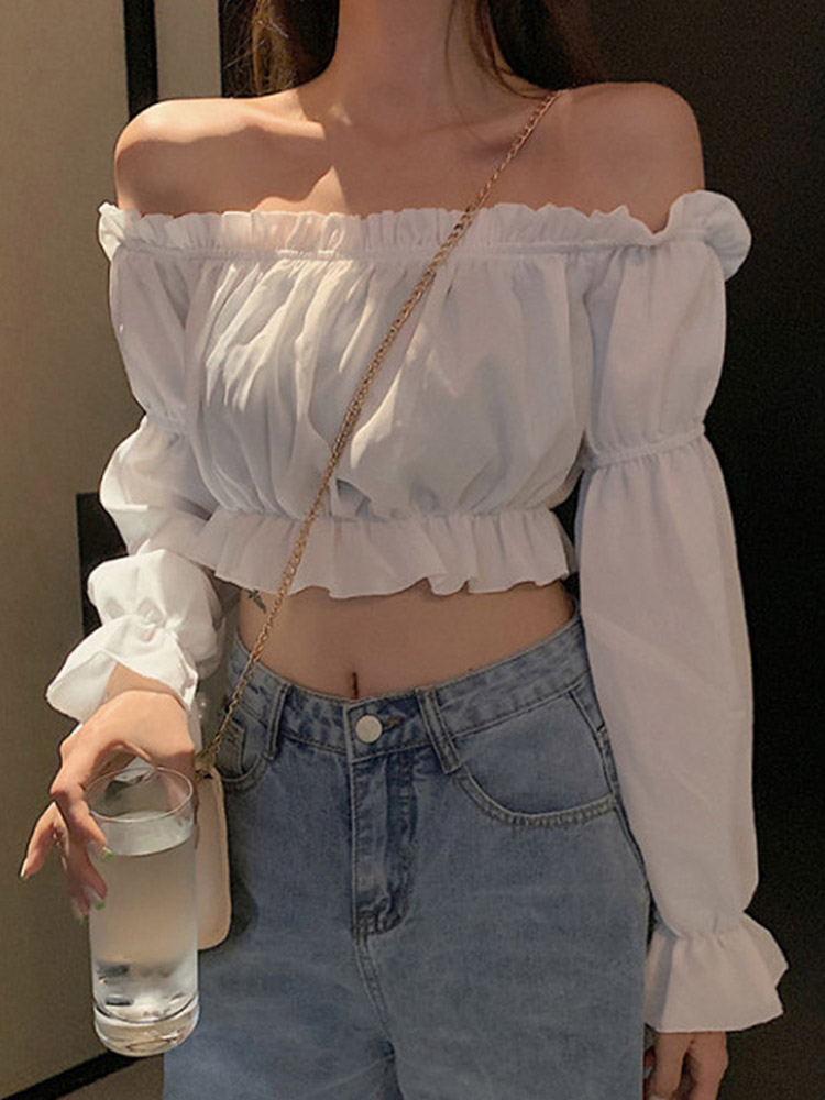 Women Top Sexy Blouse Off Shou - Crop Top Crochet ulasan dan harga