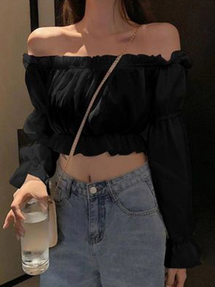 Women Top Sexy Blouse Off Shou - Crop Top Crochet ulasan dan harga